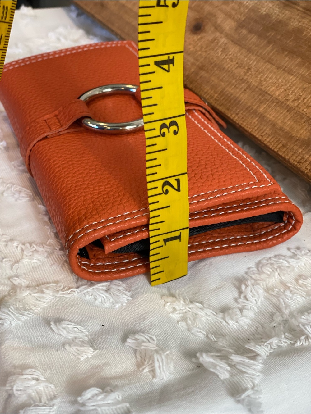 Orange Leather Travel Jewelry Wallet with Silver Ring - Picture 10 of 13